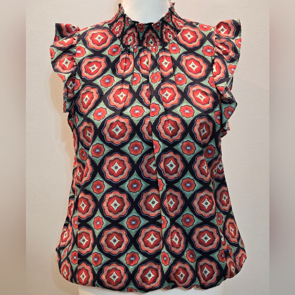 Anthropologie THML Geometric Ruffle Blouse